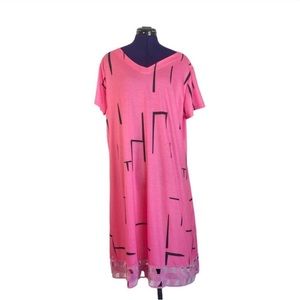 Pink Black Patterned Short Sleeve Dress